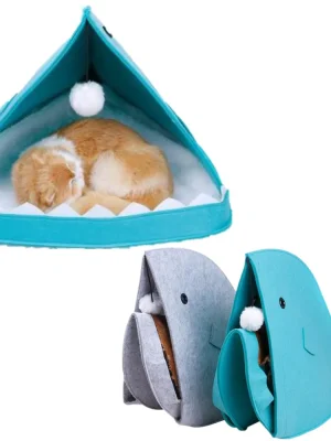 Cat Bed Felt Shark Shape Collapsible