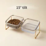 High-footed Tilt Dog Cat Food Bowl Double Bowl Transparent