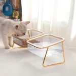 High-footed Tilt Dog Cat Food Bowl Double Bowl Transparent