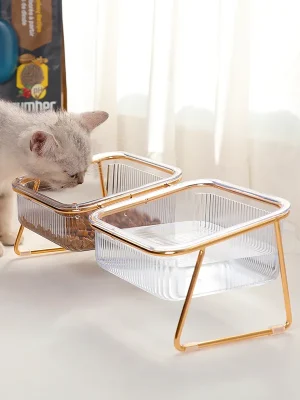 High-footed Tilt Dog Cat Food Bowl Double Bowl Transparent