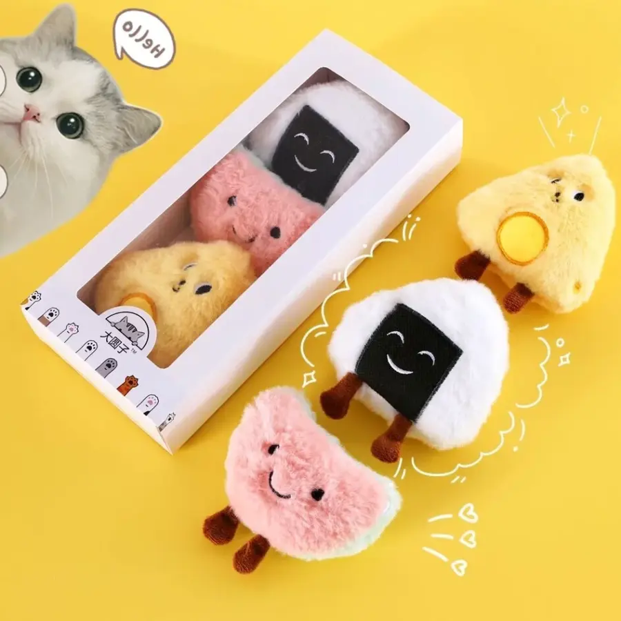 Pet Cat Plush Toy Cat Squeaky Toy with Catnip Kitten Toys Built-in Bell to Make Sounds Cute Interactive Pet Toys Cat Supplies