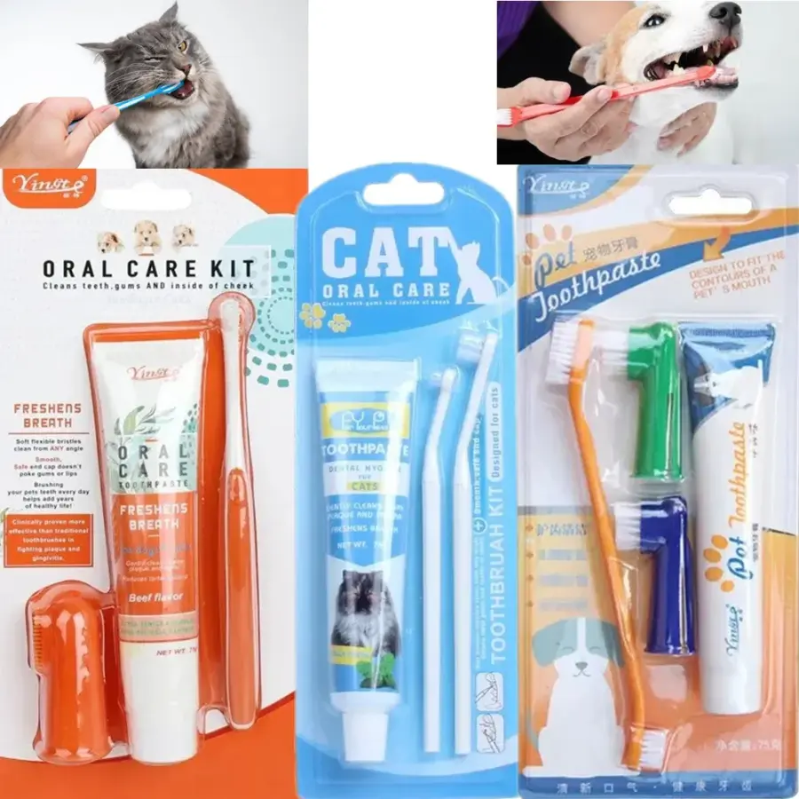 Pet Toothbrush Toothpaste Set Dog Cat Dental Oral Cleaner Puppy Kitten Gel Toothpaste Cleaning Tooth Set Pet Grooming