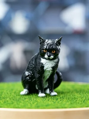 Cute Sitting Black & White Cat Resin Model Educational Toy