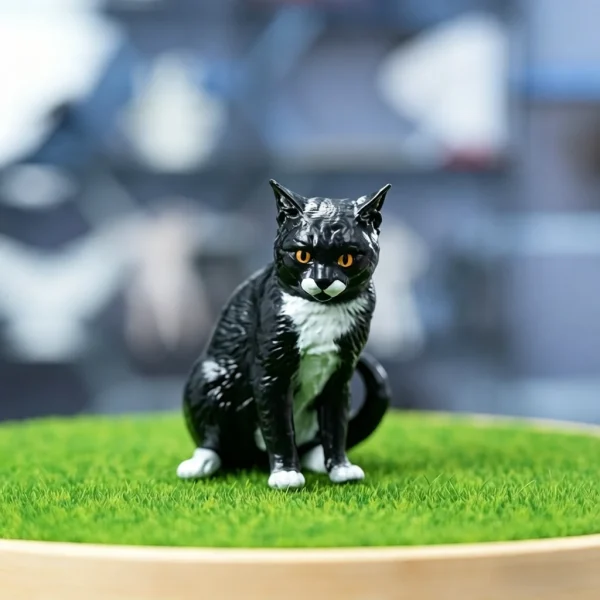 Cute Sitting Black & White Cat Resin Model Educational Toy